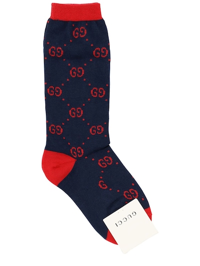 Gucci - Logo intarsia cotton blend knit socks - Blue/Red | Luisaviaroma