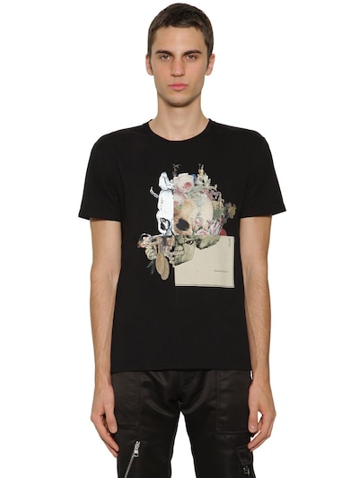 Patchwork print skull cotton t-shirt 