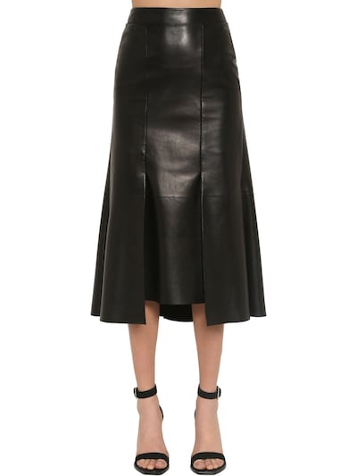 Peplum nappa leather midi skirt - Black 