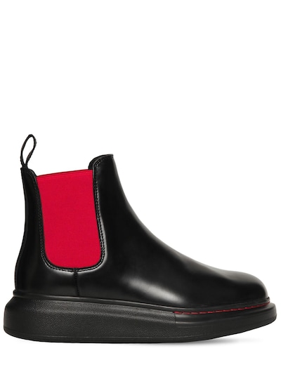 alexander mcqueen black and red chelsea leather boots