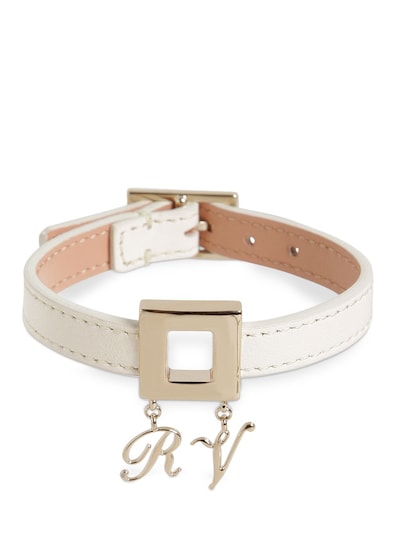Roger Vivier Leather Bracelet W/metal Charm Buckle In Off White