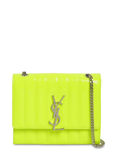 Saint Laurent Viki Quilted Leather Chain Wallet Bag In Neon Yellow
