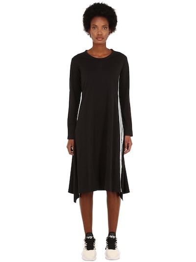 Y-3 Signature Long Cotton Jersey Dress In Black