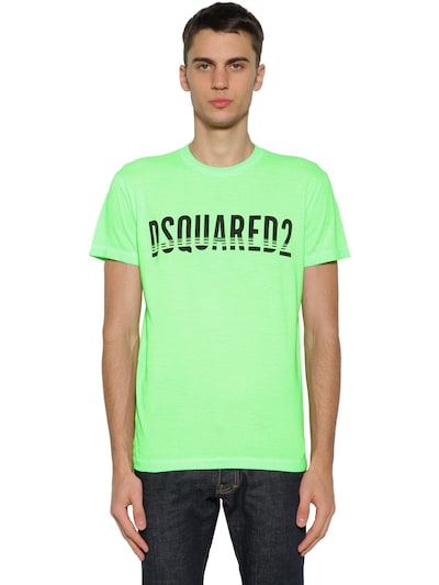 Dsquared2 Logo Printed Cotton Jersey T-shirt In Neon Green