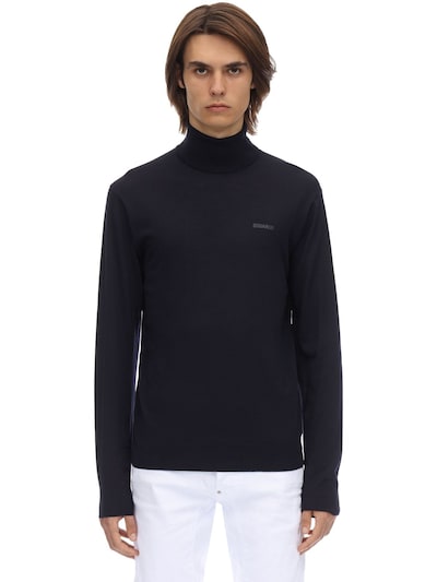 Dsquared2 Wool Knit Turtleneck Sweater In Navy