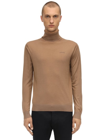 Dsquared2 Wool Knit Turtleneck Sweater In Brown