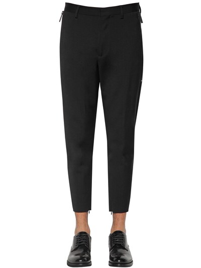 Dsquared2 14cm Techno Skinny Wool Blend Cady Pants In Black