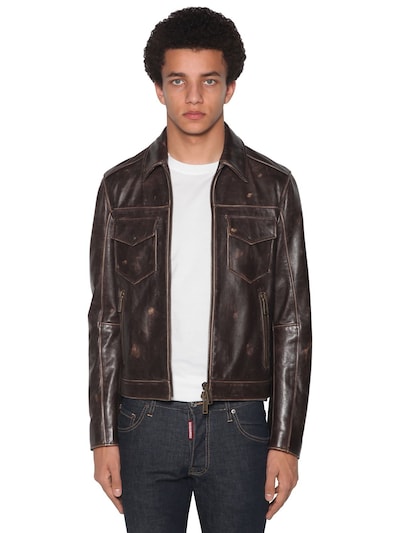 Dsquared2 Zip-up Leather Biker Jacket In Brown