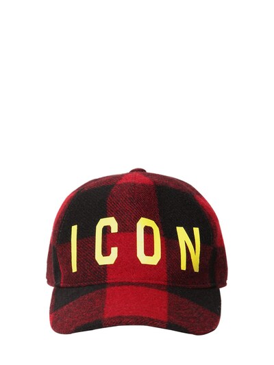 Dsquared2 Icon Checked Wool Baseball Hat In Red,black