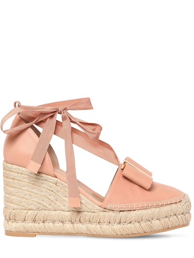 Ferragamo 85mm Geranio Leather Lace-up Wedges In Pink