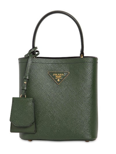 Prada Panier Double Leather Top Handle Bag In Foresta