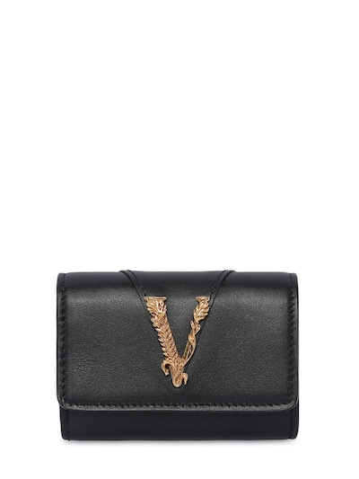 Versace Smooth Leather Coin Case Wallet In Black
