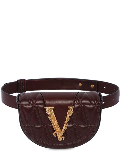 Versace Virtus Quilted Leather Belt Bag In Chocolate