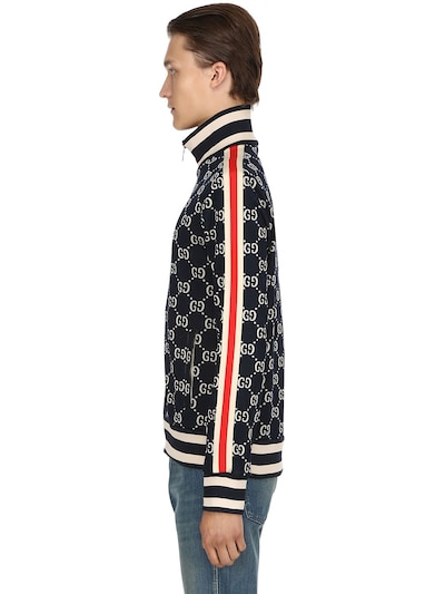 Shop Gucci Gg Supreme Jacquard Zip-up Track Jacket In Blue,white