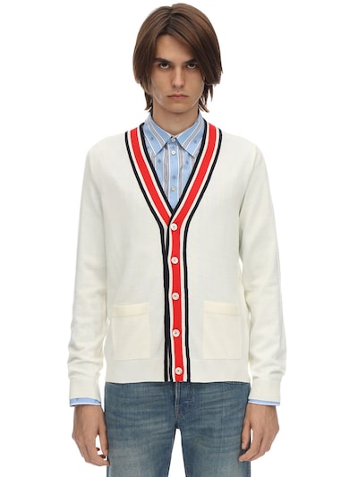 Gucci Slim-fit Striped Wool Cardigan In Off-white