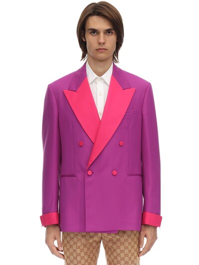 Gucci Double Breasted Wool Jacket In Fuchsia