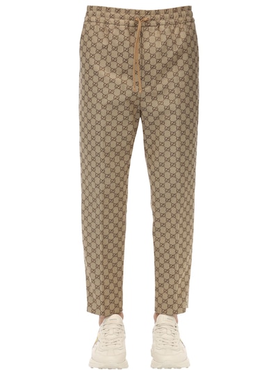 Gucci Gg Cotton Blend Canvas Jogging Trousers In Nude & Neutrals | ModeSens