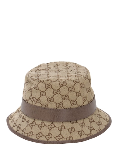 Shop Gucci Gg Cotton Blend Canvas Bucket Hat In Beige