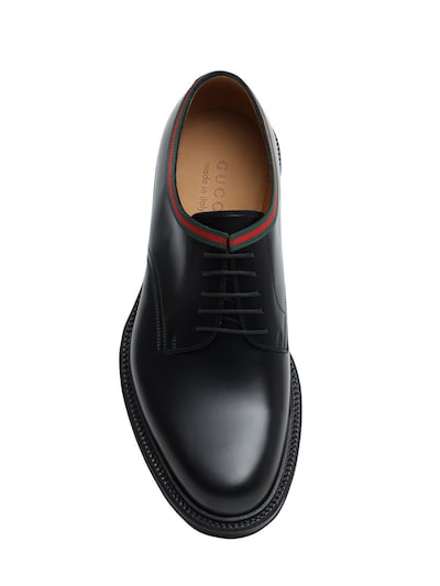Shop Gucci 15mm Leather Lace-up Derby Shoes In Black