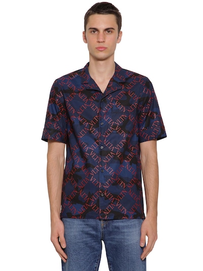 VALENTINO MICRO GREED PRINTED COTTON POPLIN SHIRT,70IH0Y017-SLC30