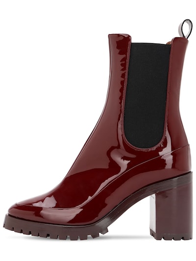 L'autre Chose 85mm Patent Leather Ankle Boots In Bordeaux