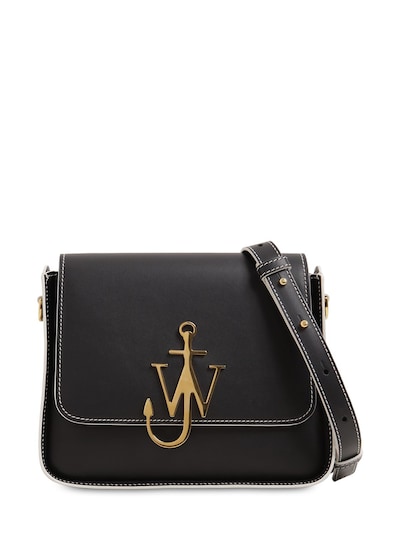Jw Anderson Anchor Logo Leather Shoulder Bag Black Luisaviaroma