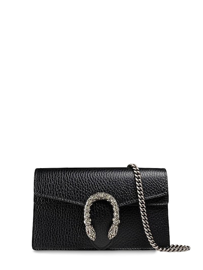 GUCCI - Black Grained Leather Dionysus Mini Chain Bag