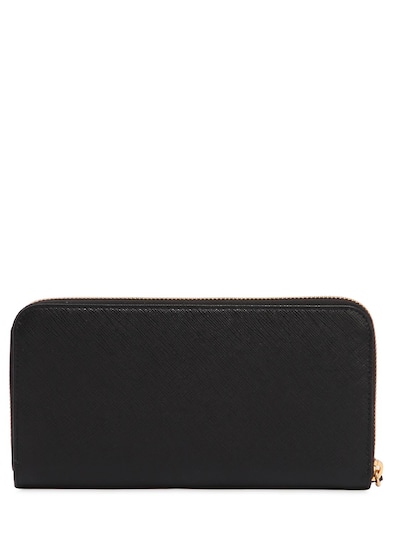 Prada Saffiano Leather Zip Around Wallet In Black