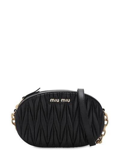 Miu Miu Oval Matelassé Leather Shoulder Bag In Black