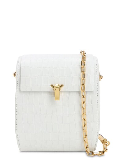 Po Box Croc Embossed Leather Bag In White