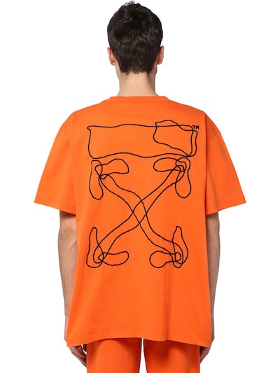 Off-white Embroidered & Printed Oversize T-shirt In Orange,black