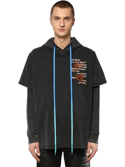 OFF-WHITE HOODED DOUBLE COTTON JERSEY T-SHIRT,70IJRD006-MTA4OA2
