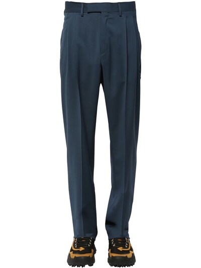 Off-white Pleated Virgin Wool Trousers In Indigo