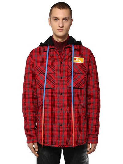 OFF-WHITE OVERSIZE HOODED FLANNEL SHIRT JACKET,70IJRD021-MJAWMA2