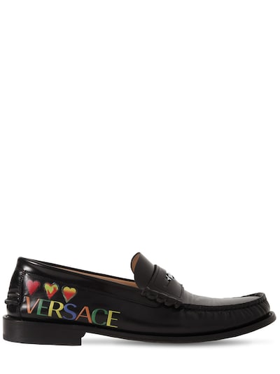 VERSACE PRINTED HEARTS LEATHER LOAFERS,70IJS2008-S05NUA2