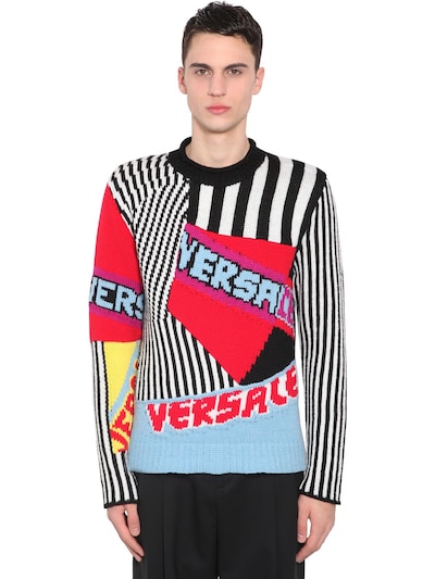 VERSACE PATCHWORK WOOL KNIT JACQUARD jumper,70IJSV018-QTQ2WA2