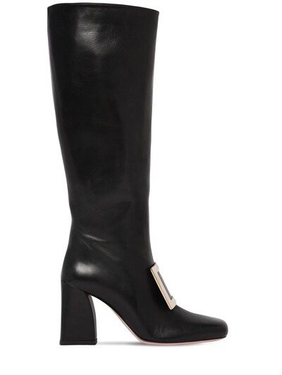 Roger Vivier 45mm Tres Vivier Leather Tall Boots In Black