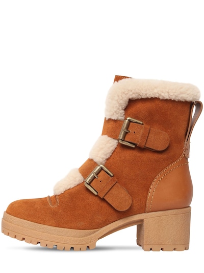 SEE BY CHLOÉ 40MM BRANDIE SUEDE & FUR ANKLE BOOTS,70IL4L008-NTGX0