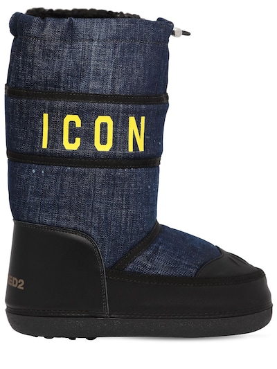 Dsquared2 20mm Icon Denim & Leather Snow Boots In Blue