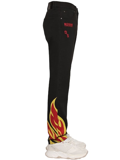 MSGM 19CM FLAMES PRINTED COTTON DENIM JEANS,70IL6T012-MTG1