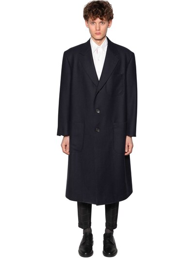 Thom Browne Oversize Double Face Wool Coat In Navy