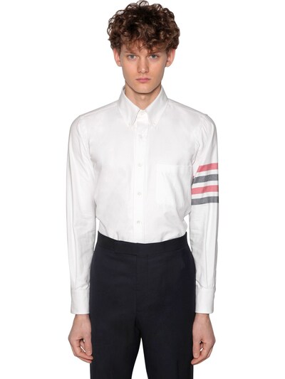 THOM BROWNE STRAIGHT FIT COTTON FLANNEL SHIRT,70ILA9050-MTAW0