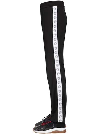 Versace Viscose Blend Jersey Track Pants In Black,white