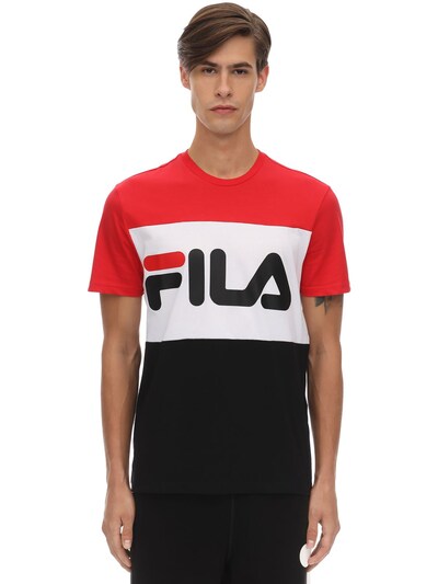 red black and white fila shirt