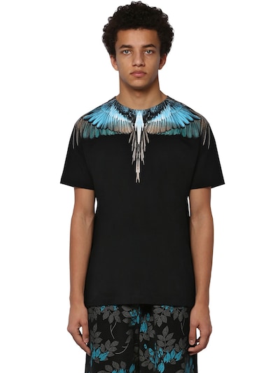 Marcelo Burlon County Of Milan Printed Wings Cotton Jersey T-shirt In Black