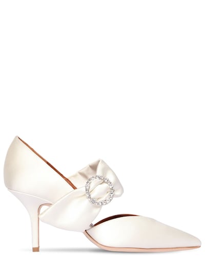 Malone Souliers Maite Crystal-buckle Satin Point-toe Pumps In White