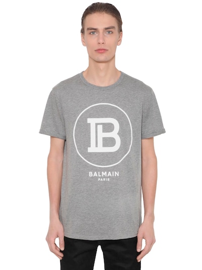 Balmain Logo-flocked Mélange Cotton-jersey T-shirt In Grey
