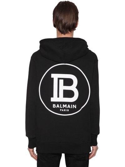 Balmain Flocked Cotton Jersey Sweatshirt Hoodie In Black