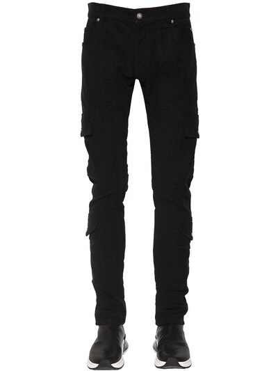 Balmain 15cm Slim Cotton Gabardine Cargo Trousers In Black