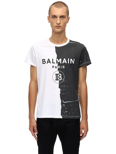 balmain printed cotton jersey t shirt